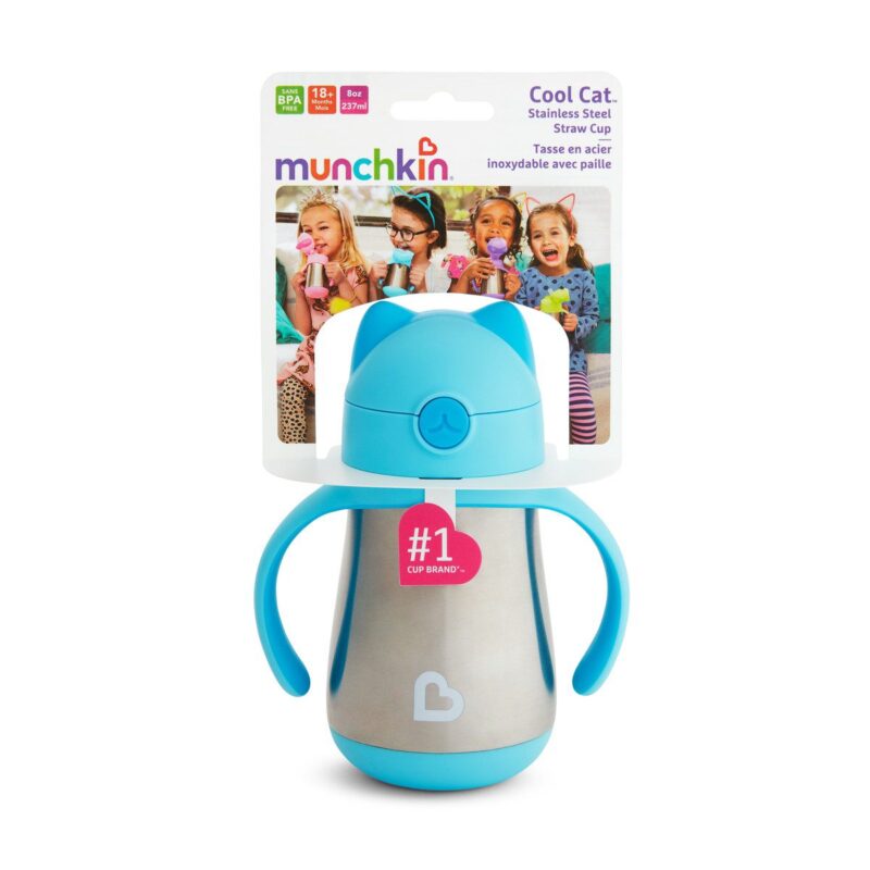 Cool Cat Stainless Straw Cup Blue by Munchkin