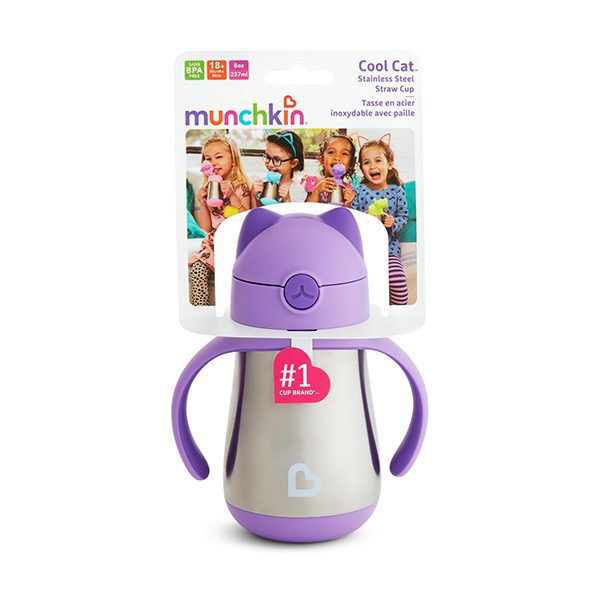 Cool Cat Stainless Straw Cup Mauve by Munchkin
