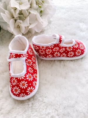 Pre Walker Cotton Shoes Red Daisies