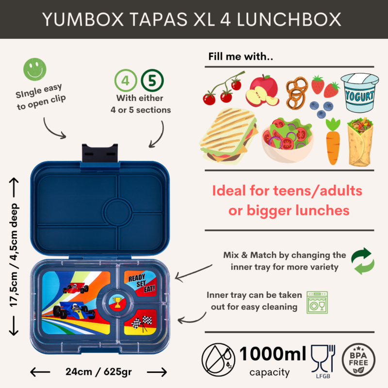 Yumbox Tapas XL 4 Sections Monte Carlo Blue / Cars race tray - Image 4
