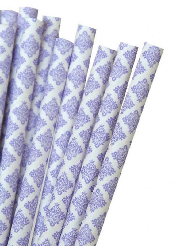 Lilac Paper Straws / Damask Design