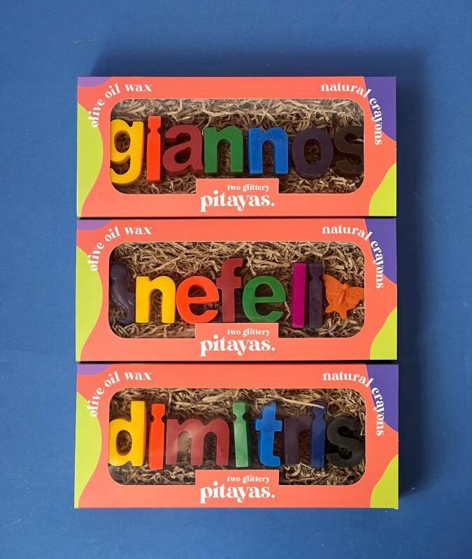 Two Glittery Pitayas Natural Crayons Personalized Letters