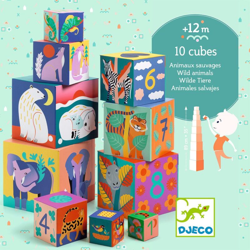 Djeco 10 Stacking - Numbering Cubes Wild Animals - Image 2