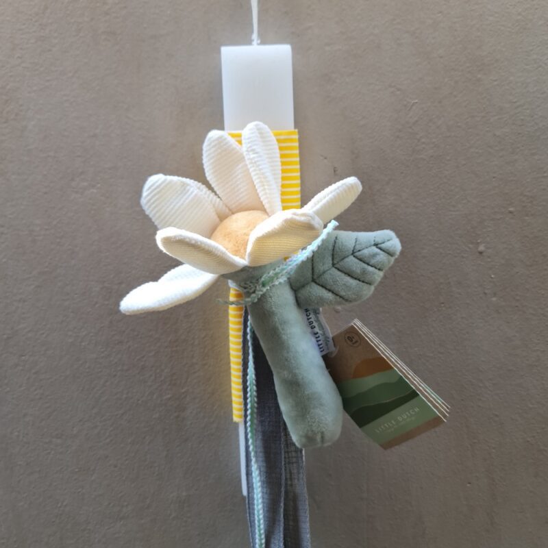 White Flower Rattle Baby Easter Candle