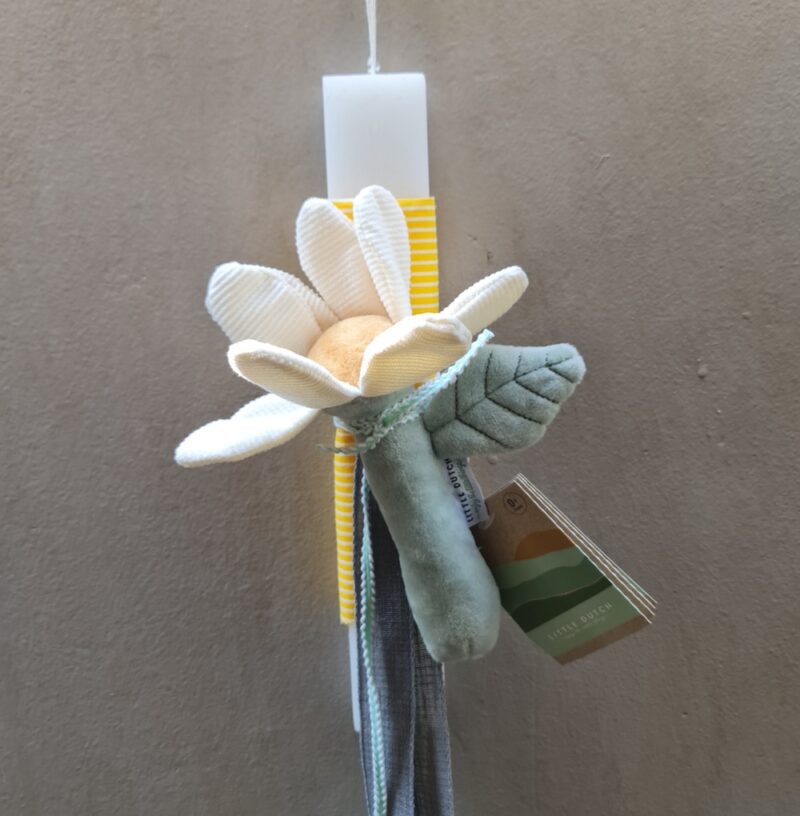 White Flower Rattle Baby Easter Candle