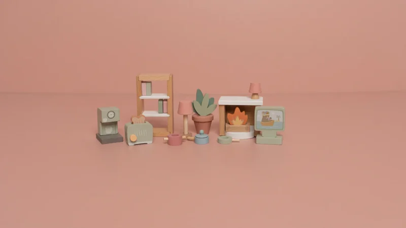 Playset With Furniture For A Wooden Dollhouse By Little Dutch - Image 3