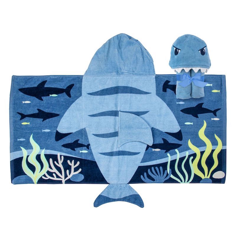 Children's Hooded Towel, Blue Shark By Stephen Joseph