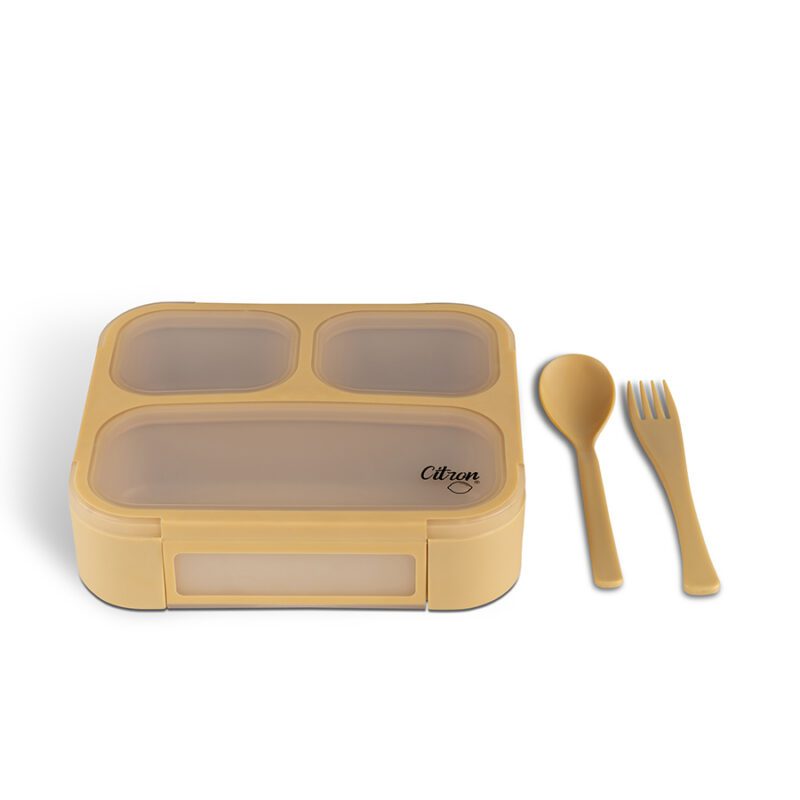 Microwavable Lunchbox with Fork and Spoon - Yellow By Citron - Image 3