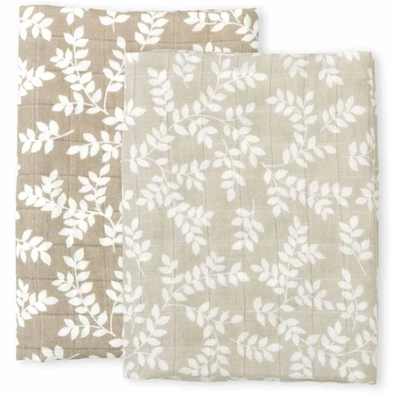 Muslin cloth set of 2 Leaves Taupe By Little Lovely Company