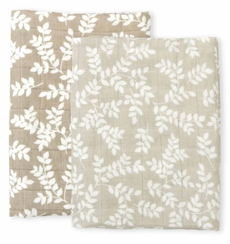Muslin cloth set of 2 Leaves Taupe By Little Lovely Company