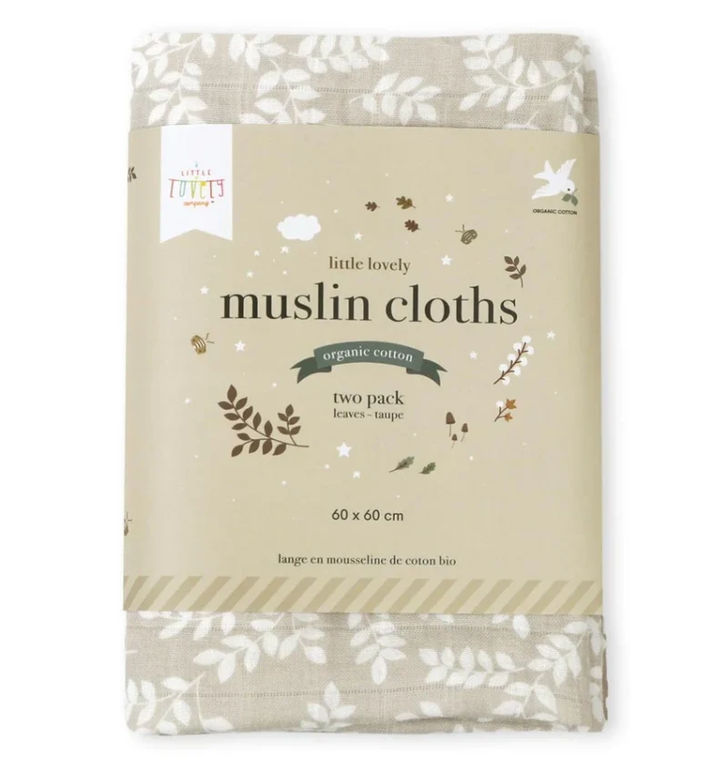 Muslin cloth set of 2 Leaves Taupe By Little Lovely Company - Image 5