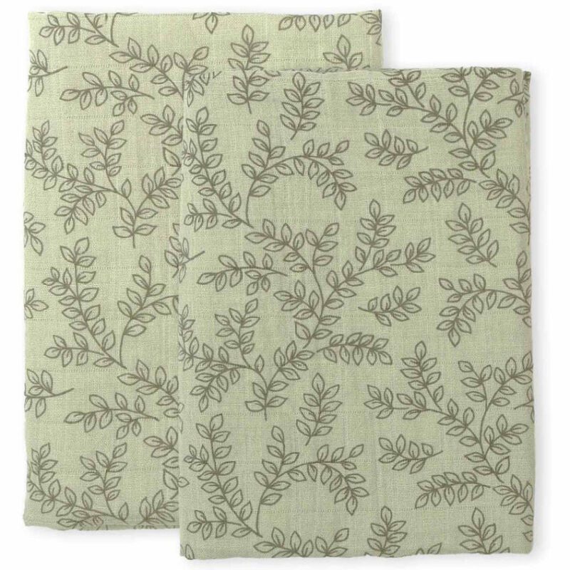 Muslin cloth set of 2 Leaves Sage By Little Lovely Company