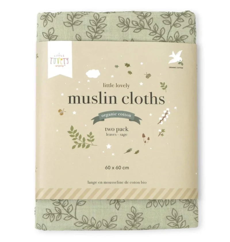 Muslin cloth set of 2 Leaves Sage By Little Lovely Company - Image 4