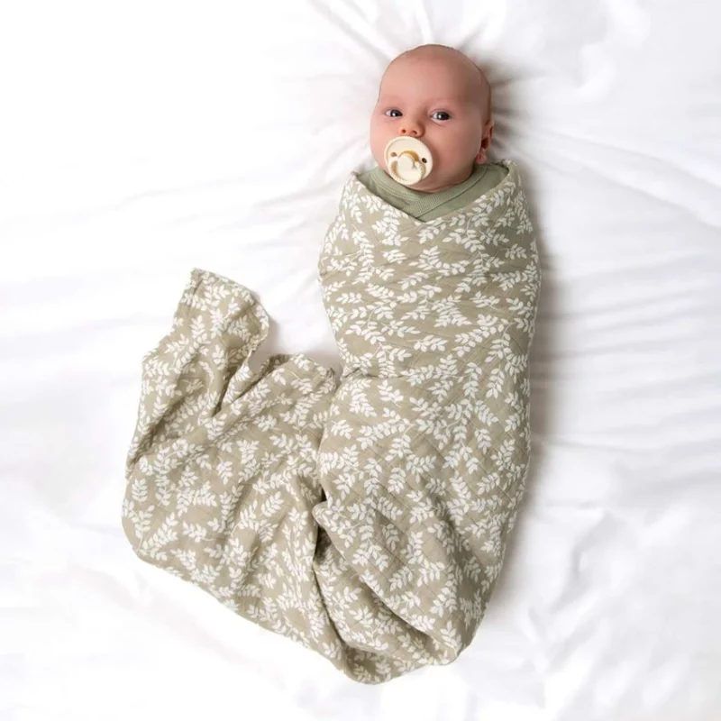 Muslin cloth 120cmX120cm Leaves Taupe By Little Lovely Company