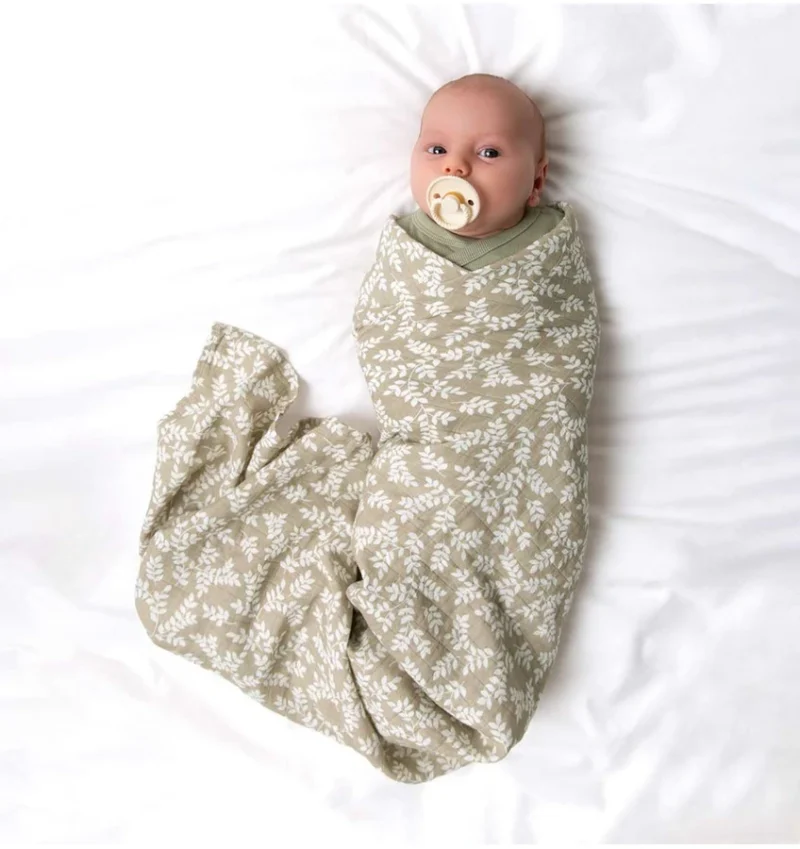 Muslin cloth 120cmX120cm Leaves Taupe By Little Lovely Company