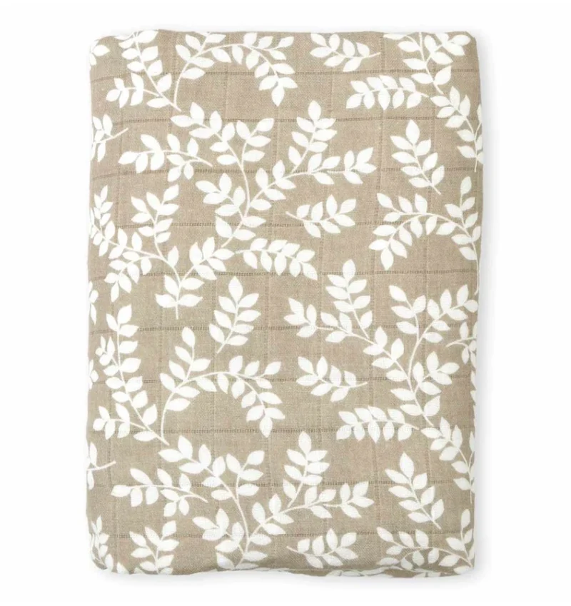 Muslin cloth 120cmX120cm Leaves Taupe By Little Lovely Company - Image 2