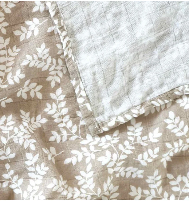 Muslin cloth 120cmX120cm Leaves Taupe By Little Lovely Company - Image 4