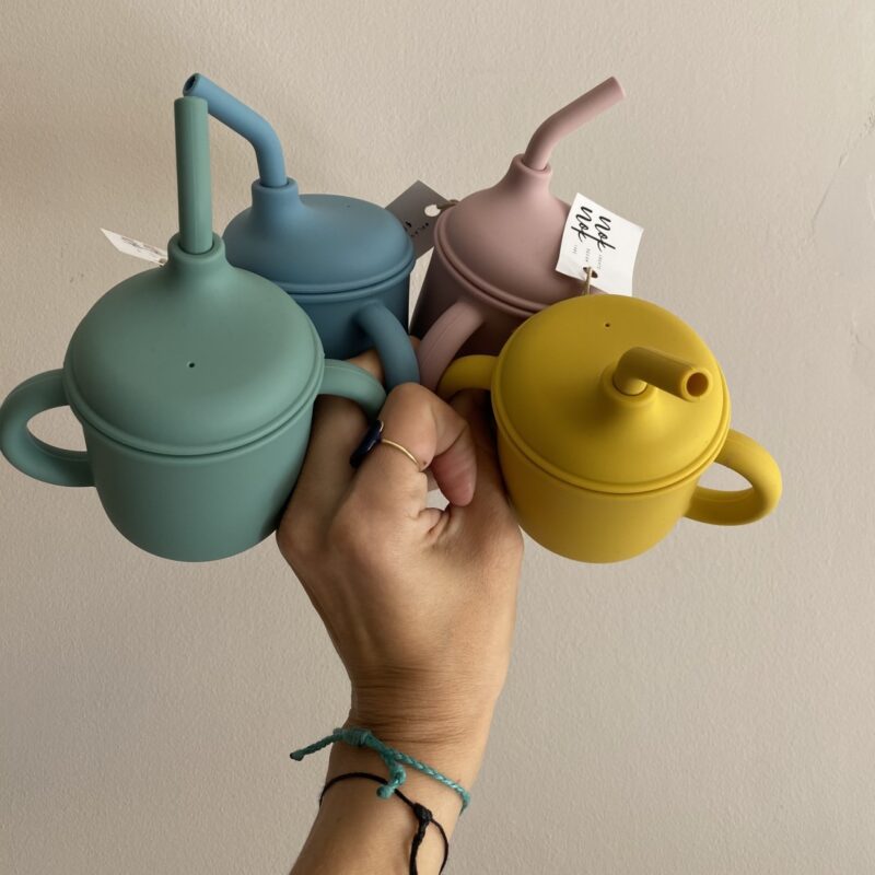 Baby Silicone Cup With Straw Mustard By Nok Nok - Image 2