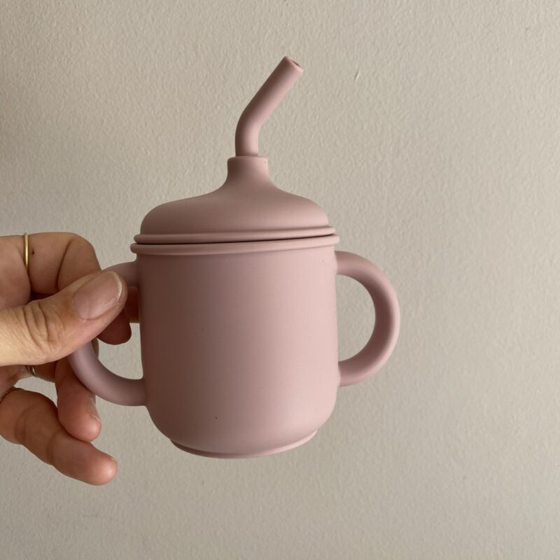 Baby Silicone Cup With Straw Dusty Pink By Nok Nok