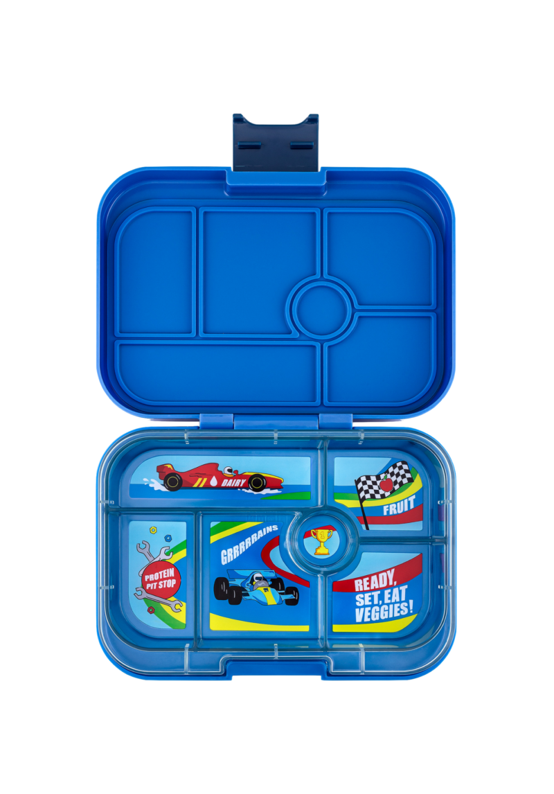 Original - Leakproof Bento Box lunchbox - 6-sections - Surf Blue / Race Cars tray By Yumbox
