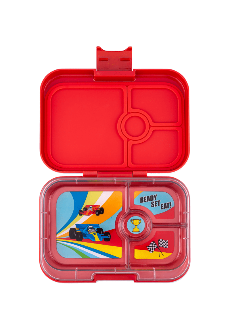 Panino - Leakproof Sandwich friendly Bento box - 4-sections - Roar Red / Race Cars tray By Yumbox