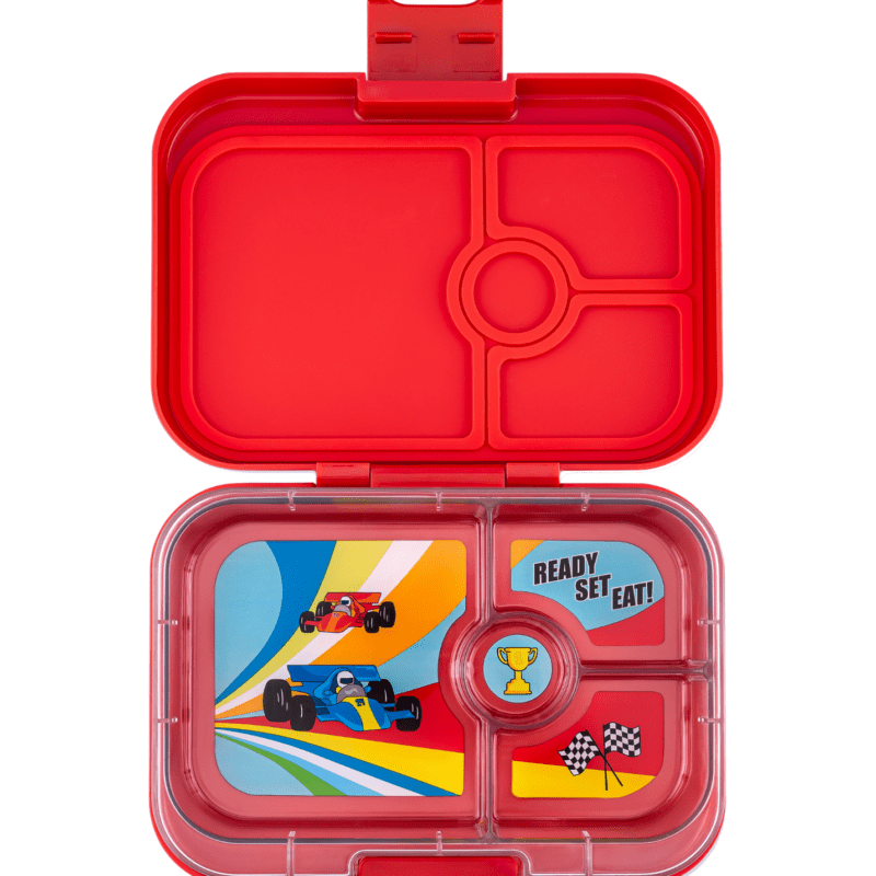 Panino - Leakproof Sandwich friendly Bento box - 4-sections - Roar Red / Race Cars tray By Yumbox
