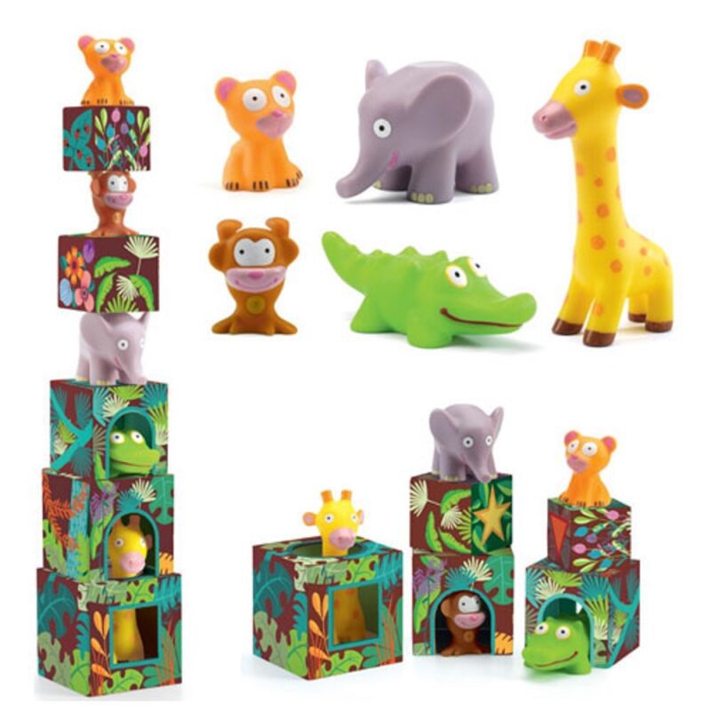 Djeco 5 Stacking Cubes With 5 Jungle Animal Figures