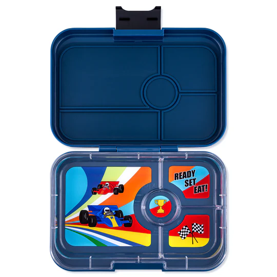 Tapas Bento - Monte Carlo Blue 4 Compartment Race Cars Tray Extra Large Size By Yumbox