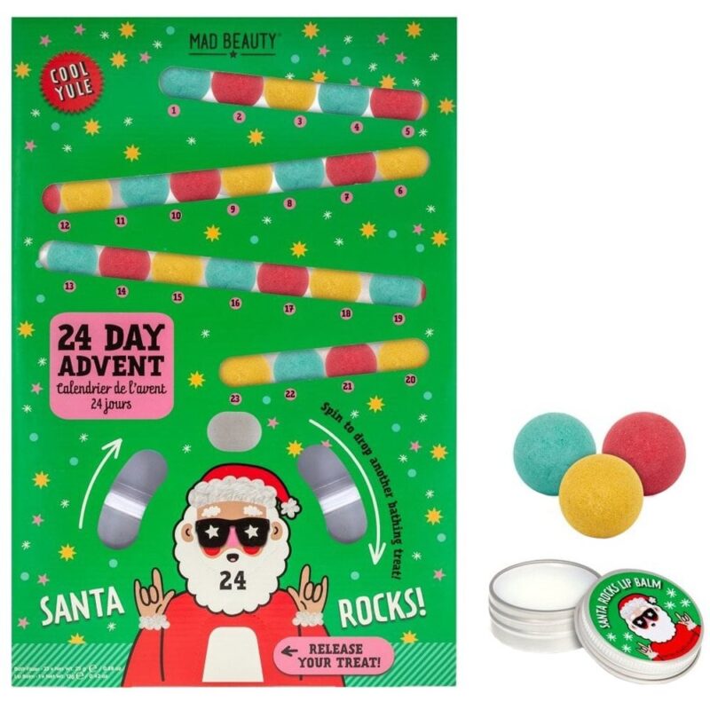Cool Yule Bath Fizzer Advent Calendar 24 Pieces & Lip Balm Frosted Berries By Mad Beauty