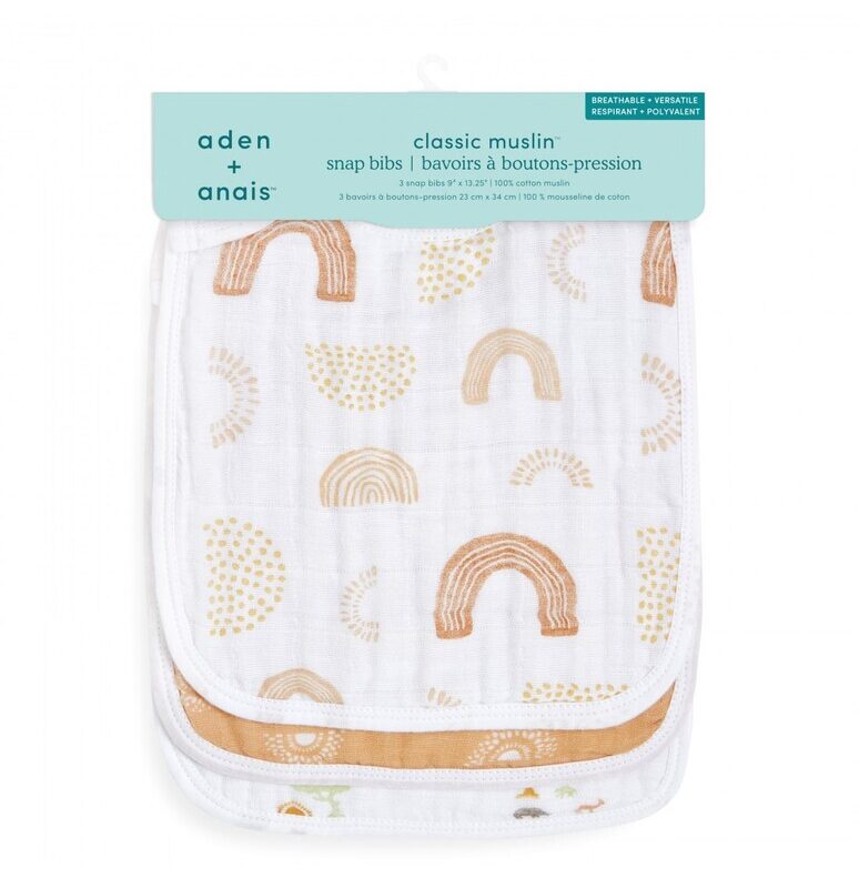 Boutique Cotton Muslin Snap Bibs 3 Pack Keep Rising By Aden + Anais