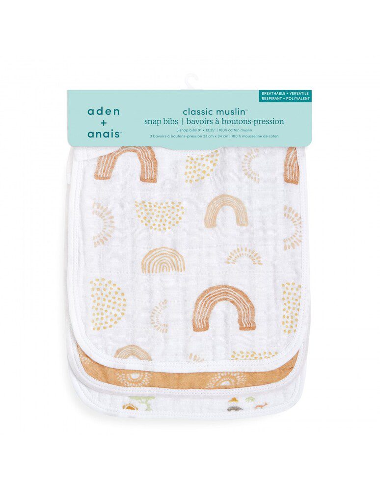Boutique Cotton Muslin Snap Bibs 3 Pack Keep Rising By Aden + Anais