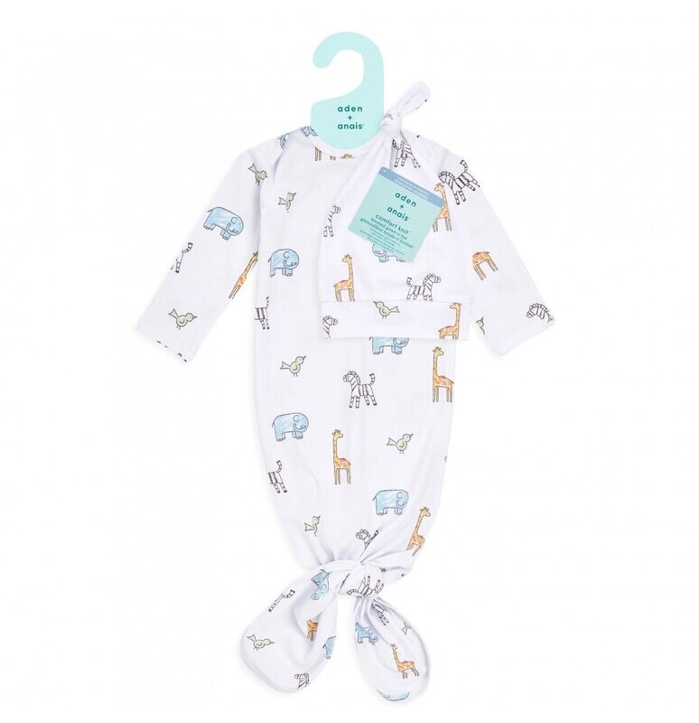 Comfort Knit™ Newborn Gift Set Knotted Gown + Infant Hat Jungle Jasmin By Aden + Anais