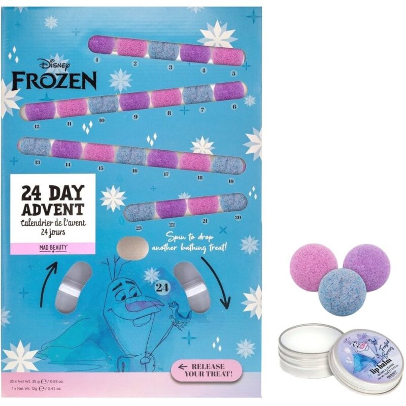 Frozen Snowball Bath Fizzer Advent Calendar 23 Pieces & Lip Balm Frosted Berries By Mad Beauty
