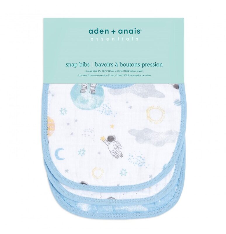 Essentials Cotton Muslin Snap Bibs 3 Pack Space Explorers By Aden + Anais