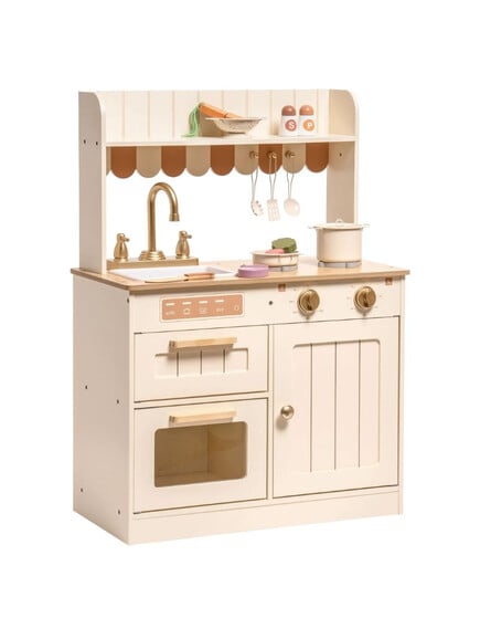 Wooden Children's Kitchen With 11 Accessories Vintage Cream