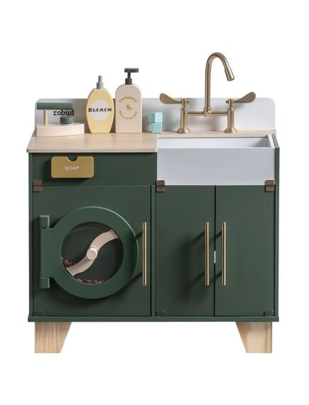 Wooden Children's Washing Machine With Sink And Accessories Vintage Green By A-Play