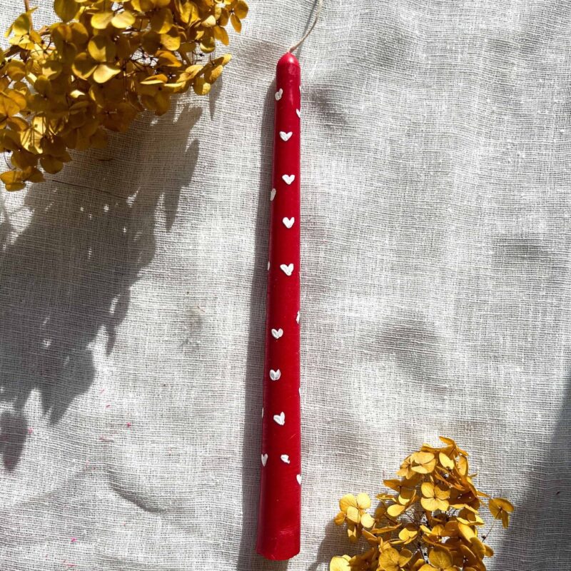 Candle Classic Red With Hearts By Luxury Candles