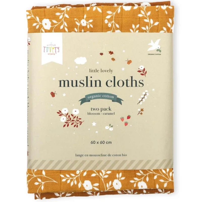 Muslin Cloth Set Of 2 Blossom - Ocher Yellow By Little Lovely Company