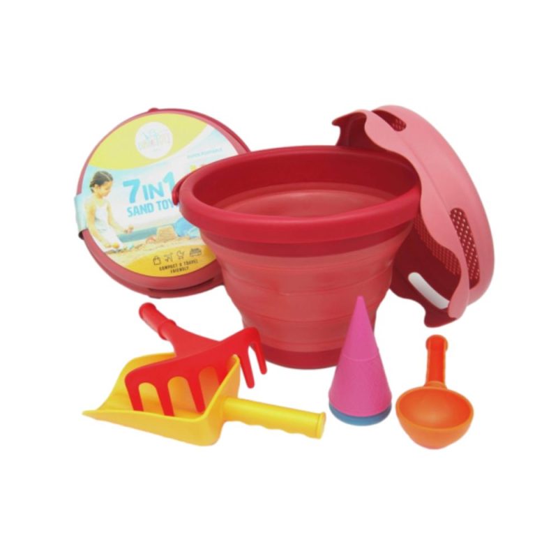 7 in 1 Foldable Beach Bucket And Toys Set Pink By Compactoys